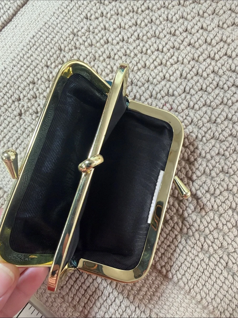 Teal Leather Frame-Clasp Coin Purse with Gold Trim